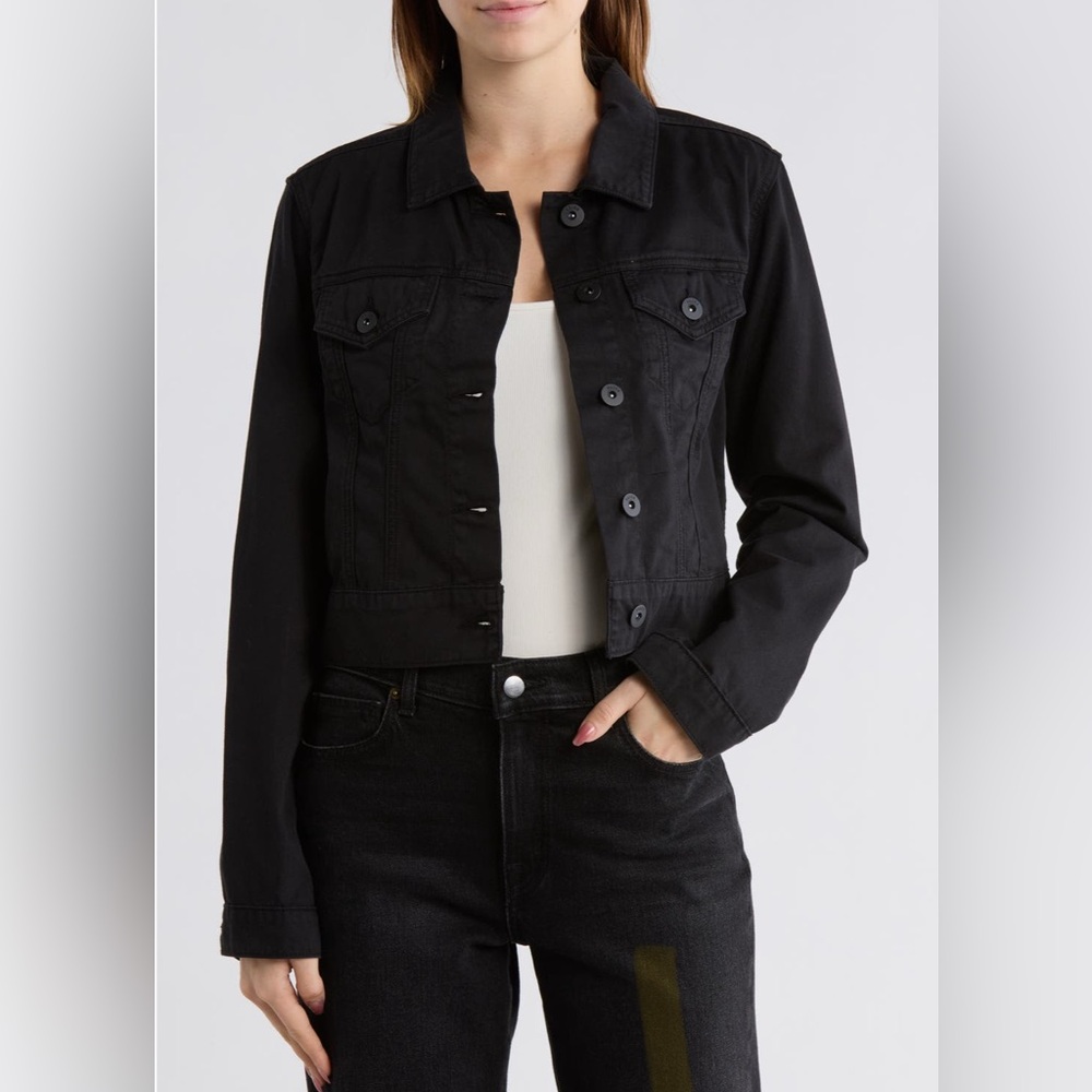 PAIGE Chara Crop Denim Shirt Jacket Black NWT Size Medium Cropped Jacket